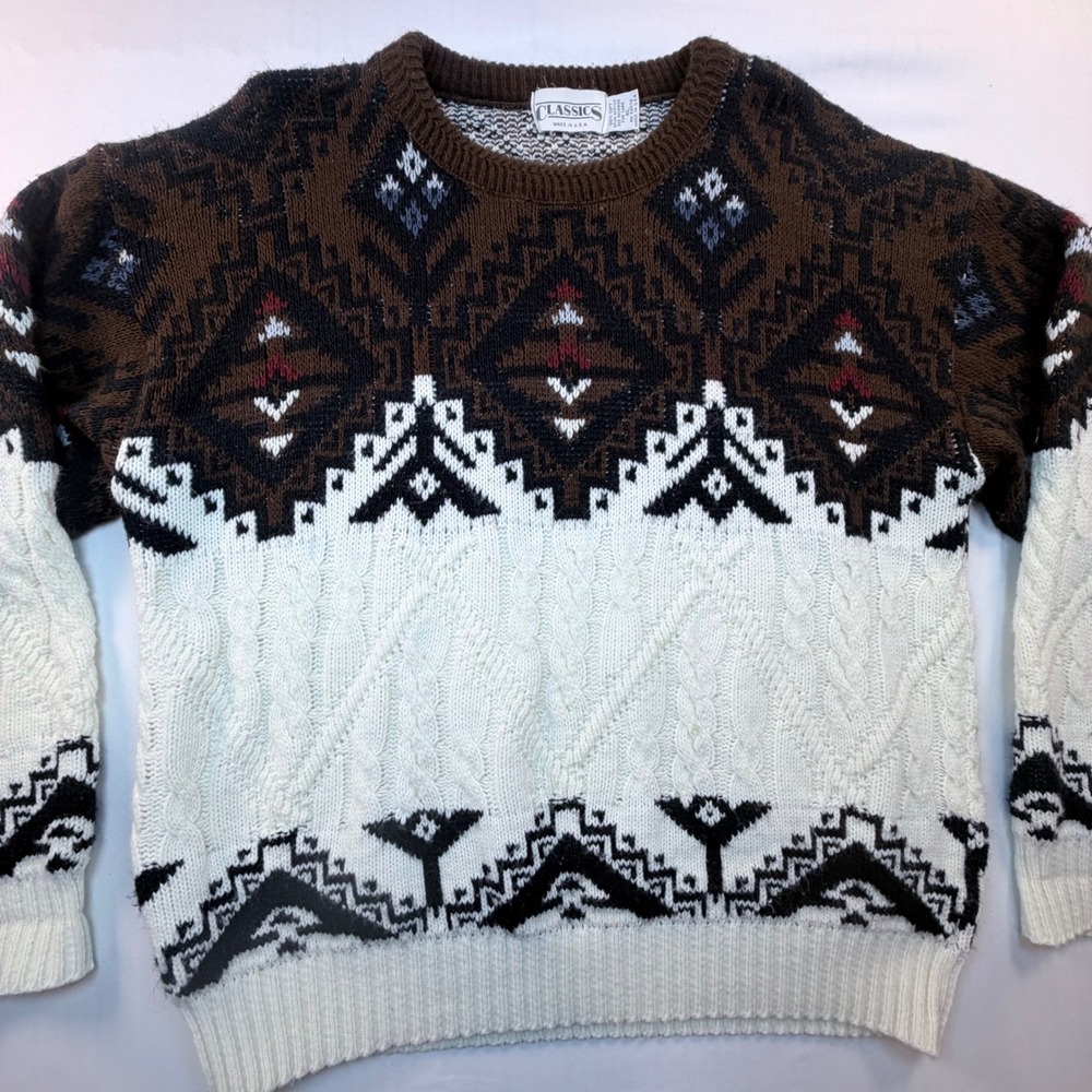 Vintage Southwestern Knit‎ Sweater Mens XL USA Aztec Cabin Cowboy Grandpa